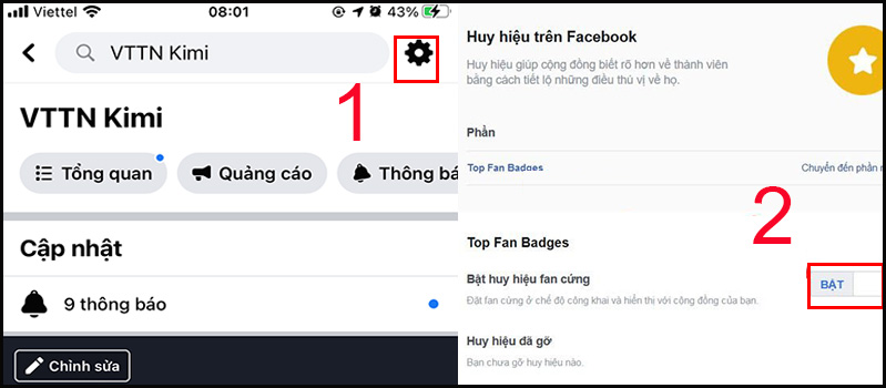 Cách bật huy hiệu fan cứng facebook trên điện thoại