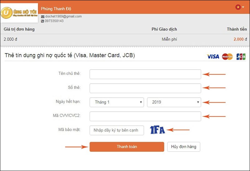 Cách donate cho facebook streamer bằng Visa hoặc Master Card