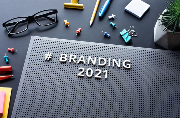 Branding 2021 text on modern desk.business creativity.marketing and strategy to success.no people Premium Photo