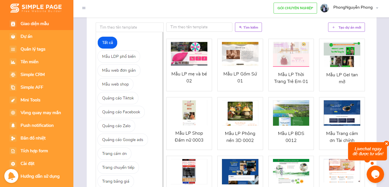 Giao diện landing page