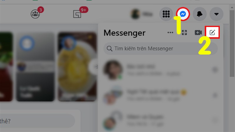 Truy cập vào Messenger trên Facebook > Nhấn vào biểu tượng tin nhắn mới
