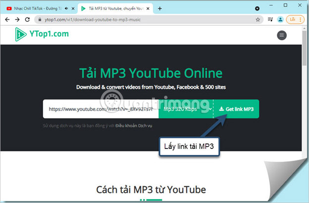Nhấn Get link MP3 để tải file về