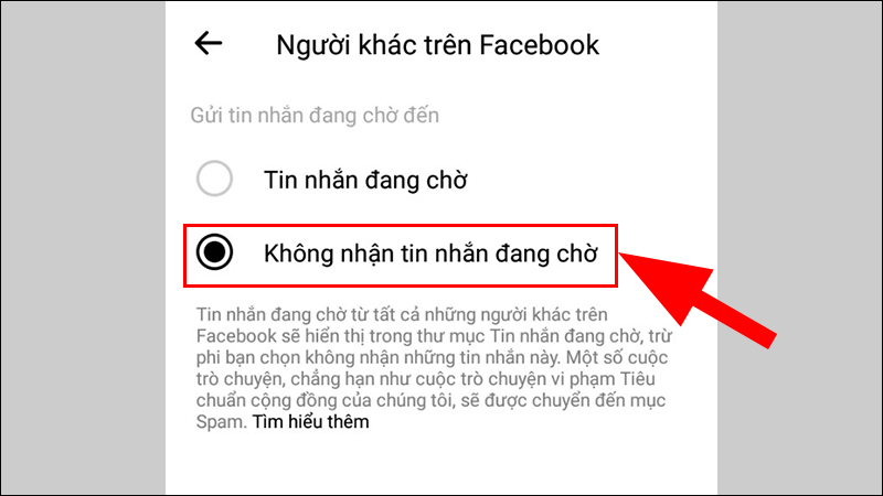 Chọn vào Không nhận tin nhắn đang chờ