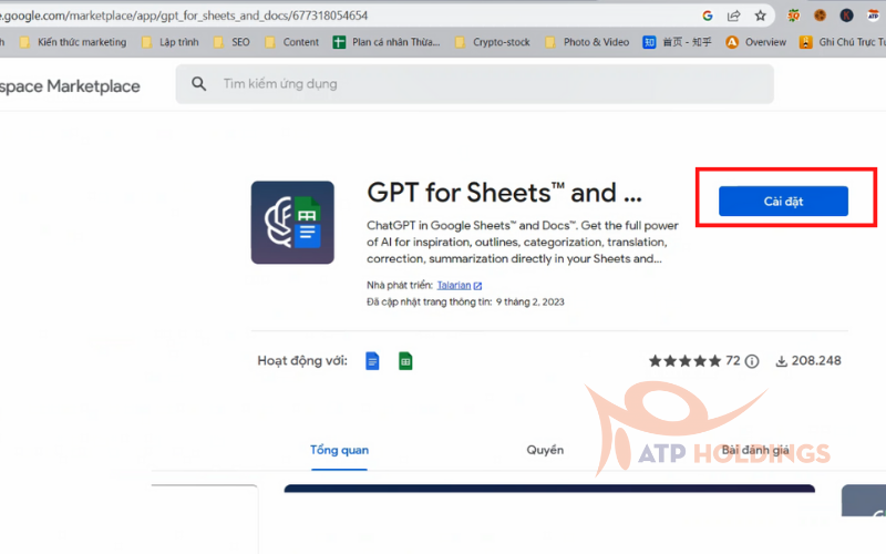 Cài đặt tiện ích GPT For Sheets and Docs