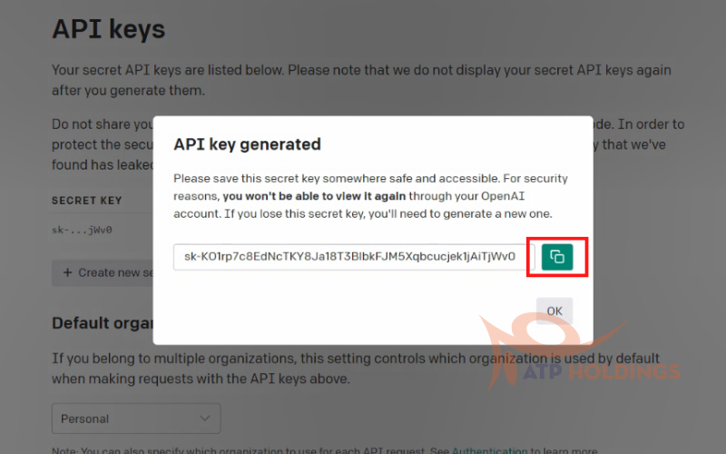 Copy API Keys từ trang OpenAI
