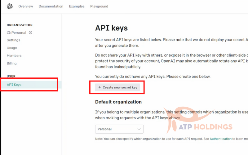 Tạo API Keys từ trang OpenAI