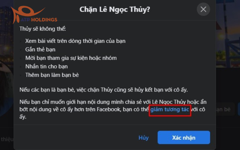 Chọn "Chặn" và sau đó chọn "Giảm tương tác"