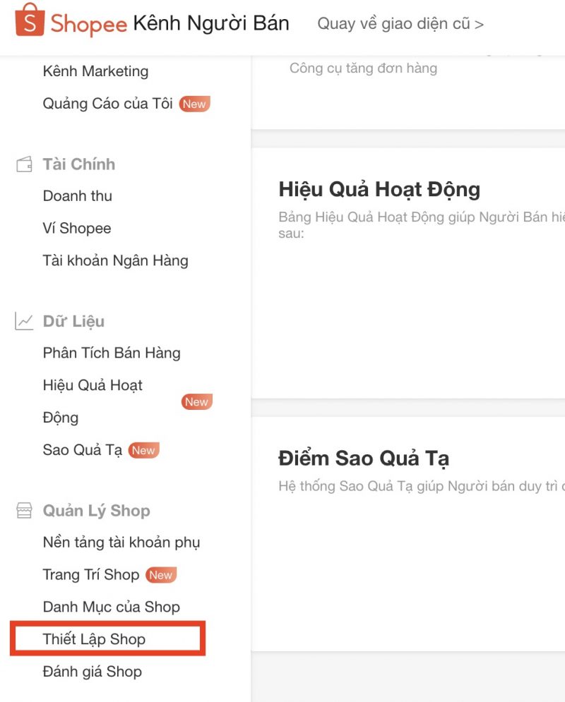 Giao diện kênh người bán Shopee mới