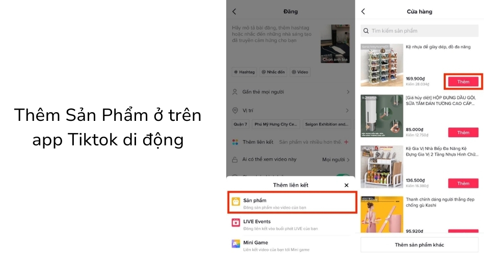 Thêm Sản Phẩm ở trên app Tiktok di động