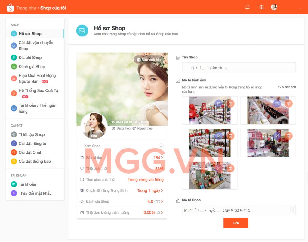 Chỉnh sửa thông tin bán hàng trên Shopee