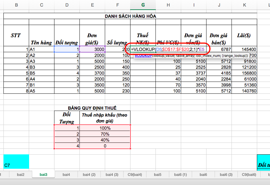 ví dụ khác về hàm vlookup trong excel