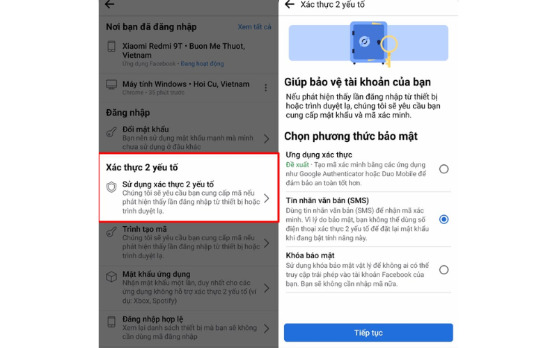 Tại mục Xác thực 2 yếu tố