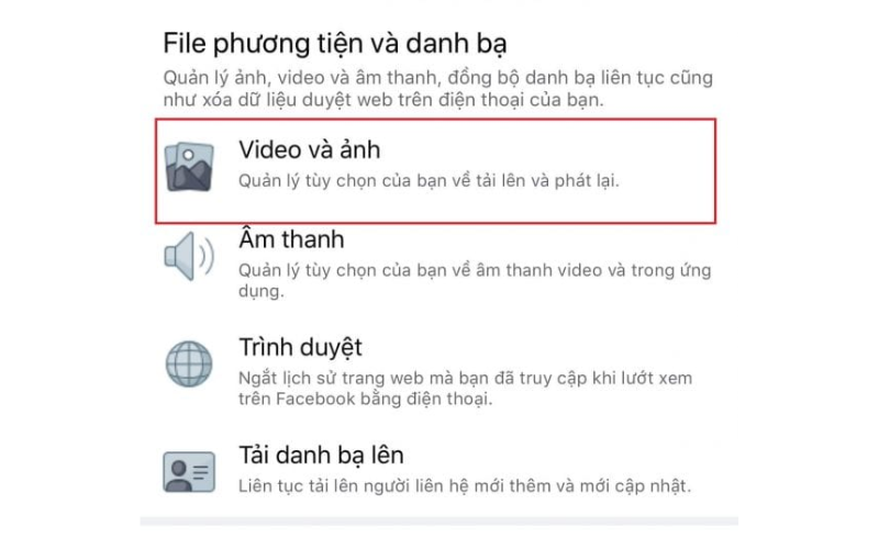 Bước 2: Ở mục Cài đặt, chọn mục Video và Ảnh