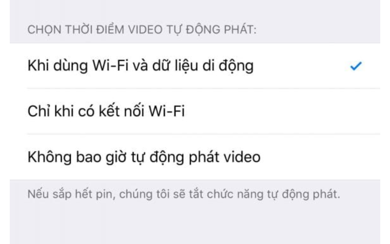 Bước 3: Chọn Tự động phát khi có Wifi và dữ liệu di động