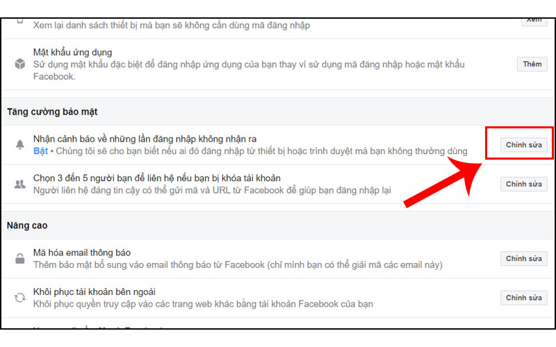 Trong phần "Tăng cường bảo mật"