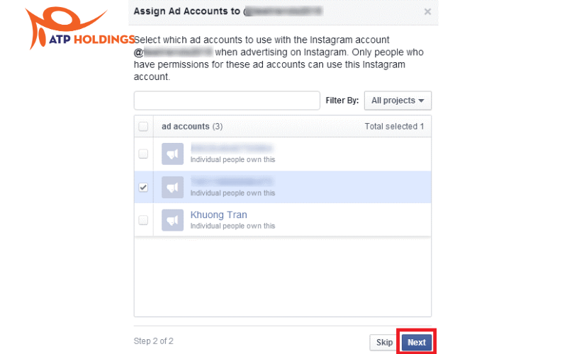 Chọn tài khoản Facebook Ads