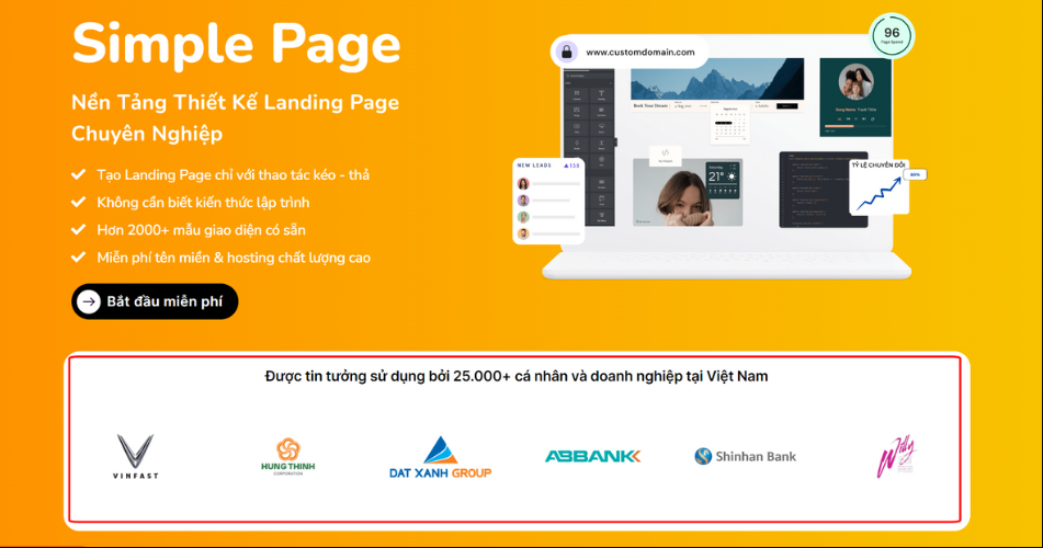  Show các chỉ số tin cậy trên landing page (testimonials)