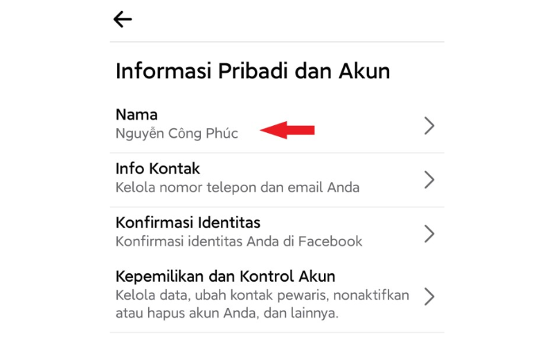 Chọn "Informasi Pribadi dan Akun"