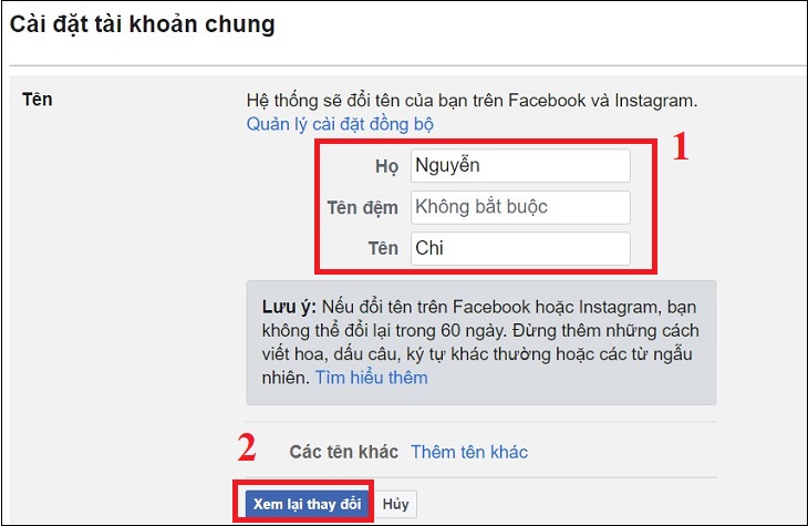 cách đổi tên facebook trên máy tính 3