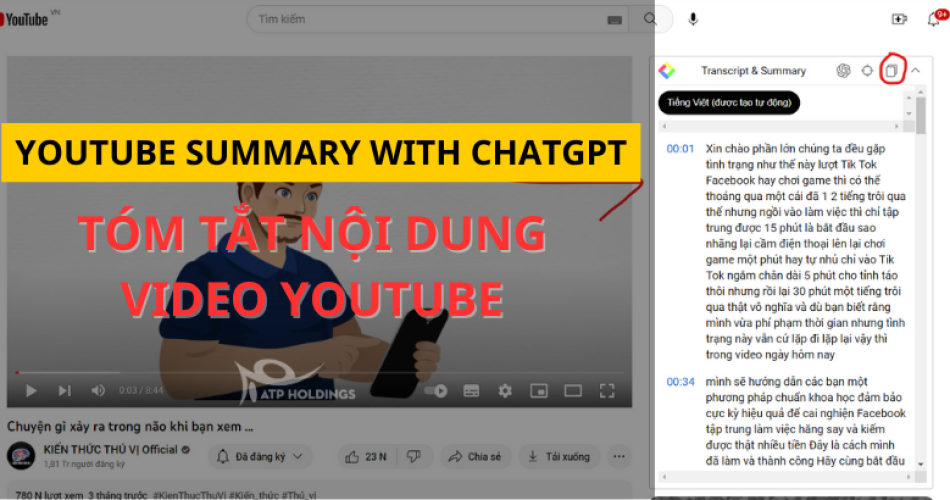 Tiện ích mở rộng Tóm tắt nội dung video Youtube Summary with ChatGPT