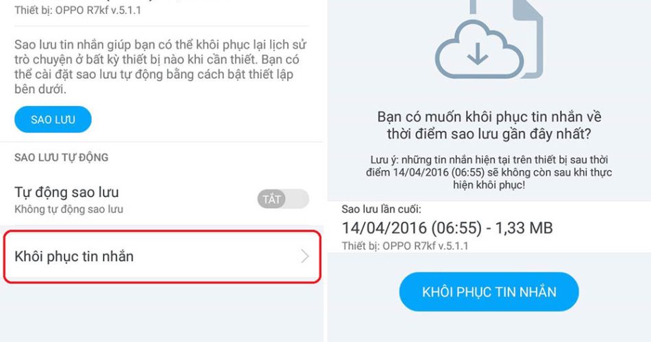 cách khôi phục tin nhắn zalo